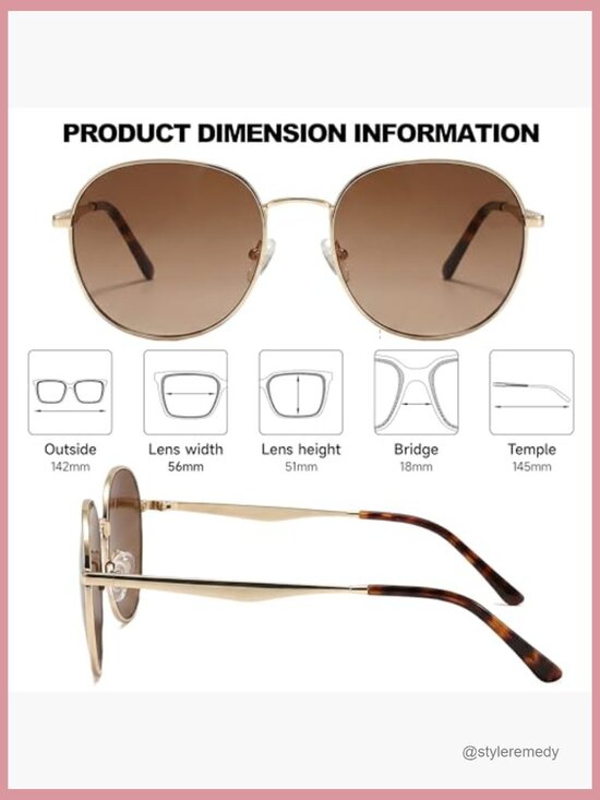 Monel Gold Frame Polarized Sunglasses, 60S Round Aviator Style main image 4
